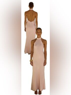 Backless Halter Maxi Dress in Pink